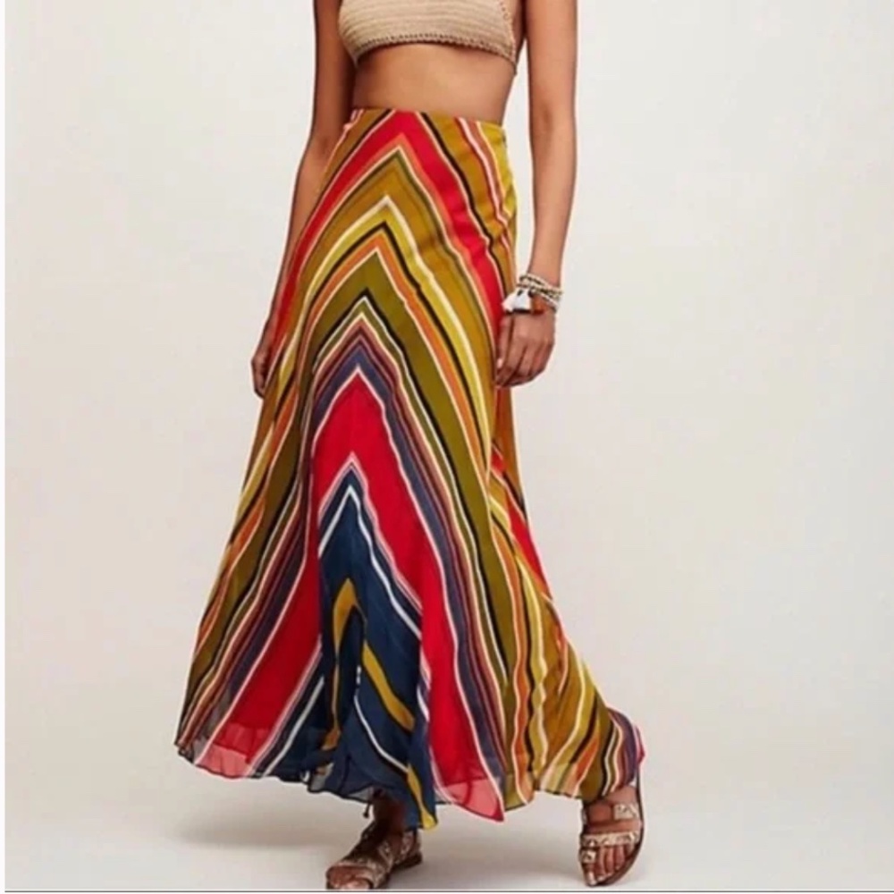 Free People Multicolor Striped Maxi Skirt - Red, Yellow, Blue, Olive